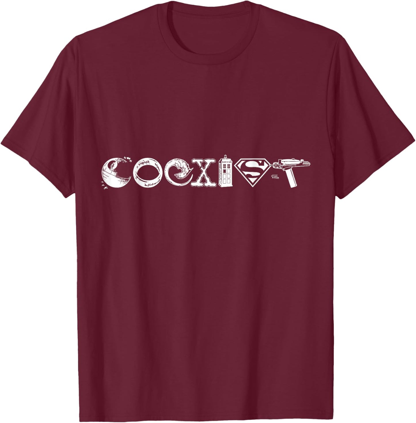 Captain RibMan : Nerd / Geek COEXIST T-Shirt - T-Shirt | Maroon