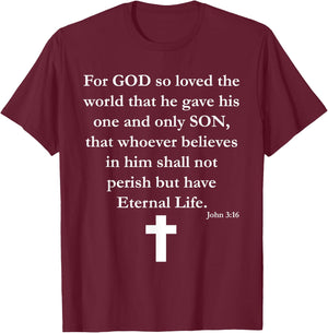John 3:16 Christian Bible Verse Religious Shirt T-Shirt - T-Shirt | Maroon