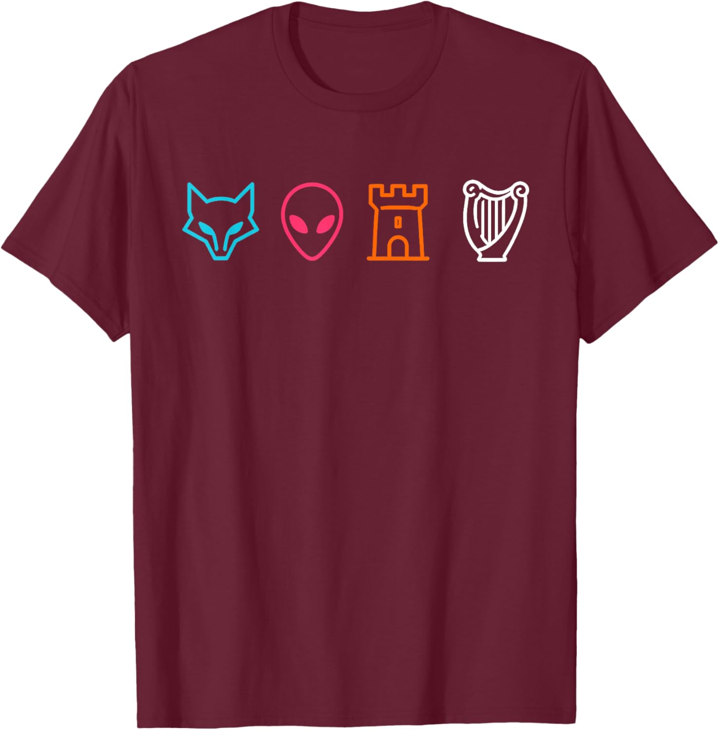Funny Fox Alien Castle Harp T-Shirt - T-Shirt | Maroon