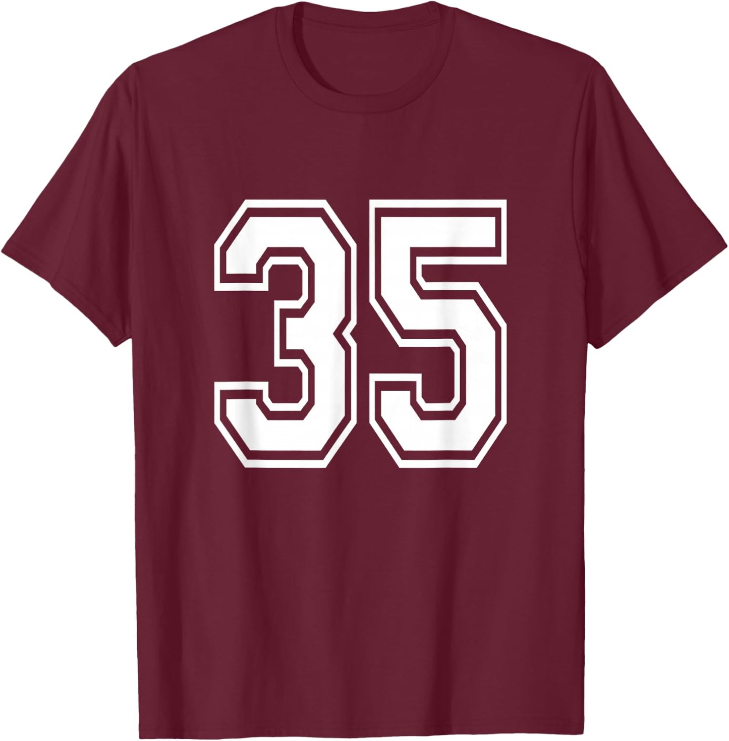 Number 35 Birthday Varsity Sports Team Jersey T-Shirt - T-Shirt | Maroon