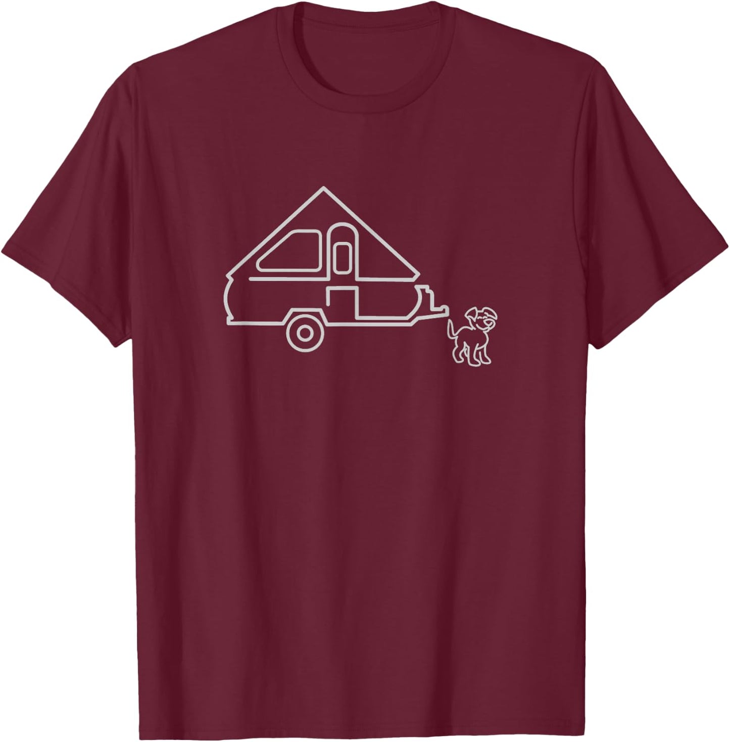 Dog Aliner A-frame Travel Trailer | Happy Camper Dog T-Shirt - T-Shirt | Maroon