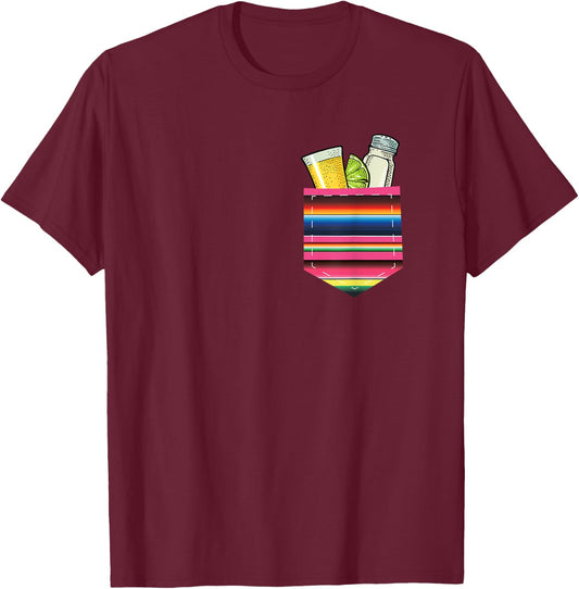 Tequila Lime Salt Funny Tequila Shot Pocket Serape T-Shirt - T-Shirt | Maroon