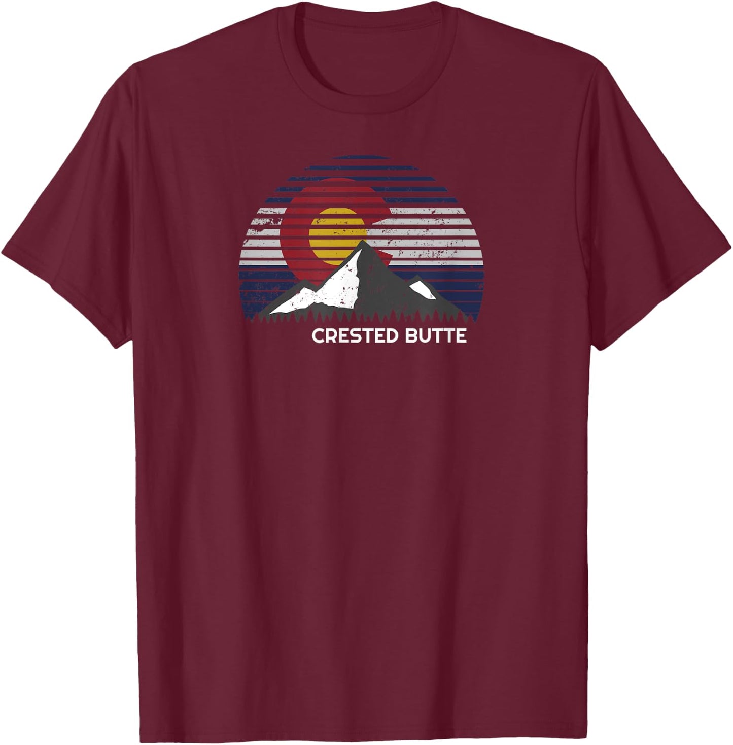 Crested Butte Rocky Mountain Colorado Flag T-Shirt - T-Shirt | Maroon