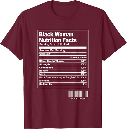 Fun Black Woman Nutrition Facts Black History Month T-Shirt - T-Shirt | Maroon