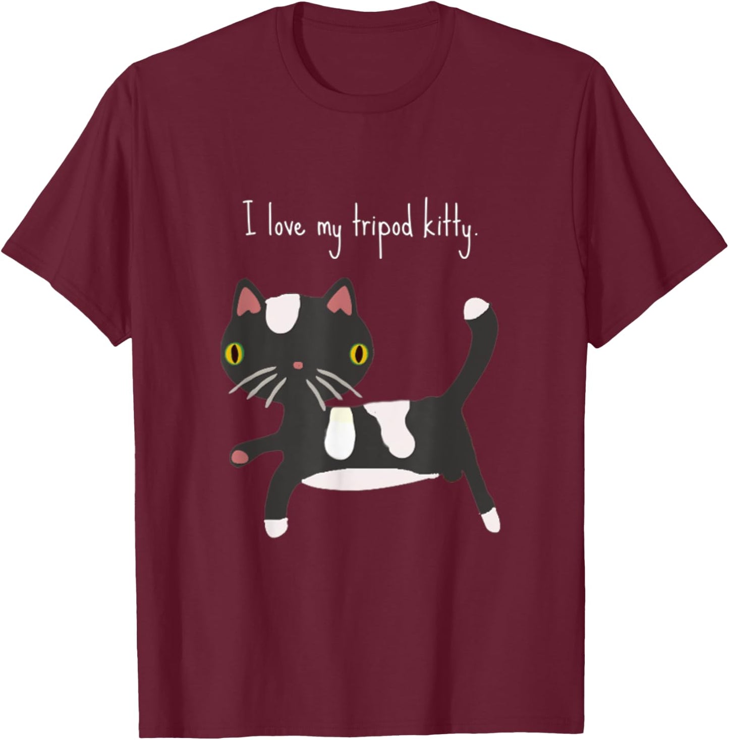 I love my tripod kitty, three legged cat pride, black white T-Shirt - T-Shirt | Maroon