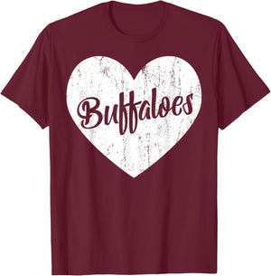 Buffaloes School Sports Fan Team Spirit Mascot Heart Gift T-Shirt - T-Shirt | Maroon
