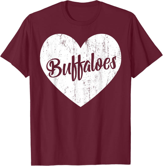 Buffaloes School Sports Fan Team Spirit Mascot Heart Gift T-Shirt - T-Shirt | Maroon