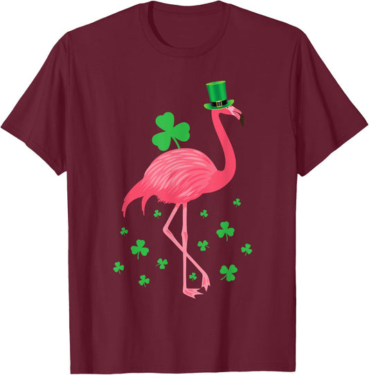 Flamingo Shamrock Leprechaun St Patricks Day T-Shirt - T-Shirt | Maroon