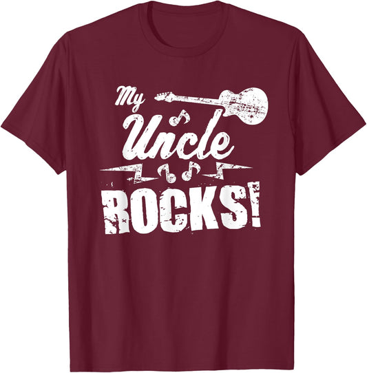 My Uncle Rocks - Guitar Rock n Roll Funny Gift T-Shirt - T-Shirt | Maroon