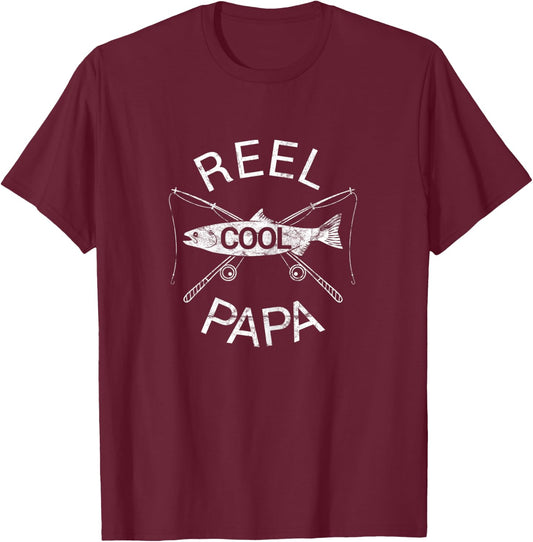 Father's Day Gifts Funny Fishing Reel Cool Papa Dad Joke T-Shirt - T-Shirt | Maroon