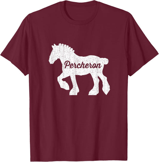 Distressed Silhouette of Percheron Draft Horse T-Shirt - T-Shirt | Maroon