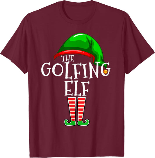 Golfing Elf Family Matching Group Christmas Golf Dad T-Shirt - T-Shirt | Maroon