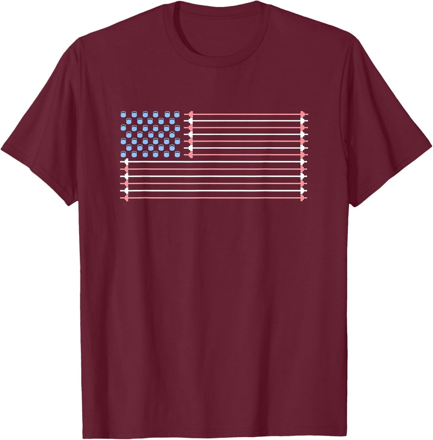 Red, White, and Blue barbell and kettlebell American Flag Women Men T-Shirt - T-Shirt | Maroon