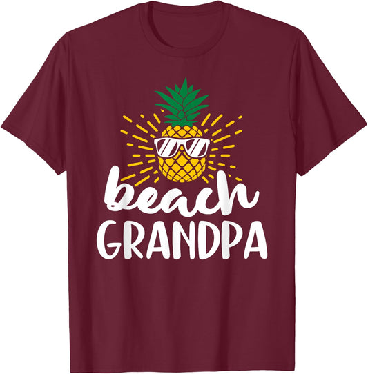 Beach Grandpa Tropical Summer Vacation Beach Pineapple T-Shirt - T-Shirt | Maroon
