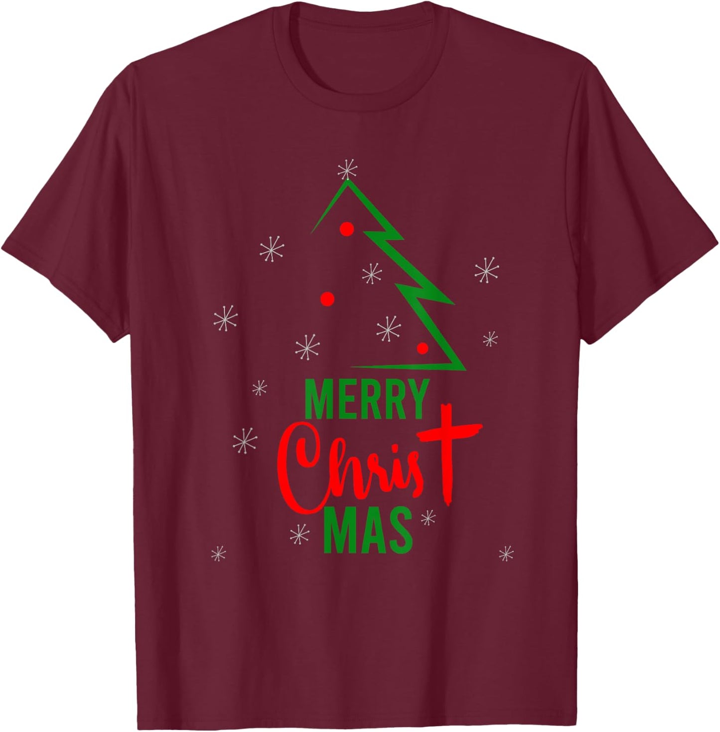 Merry Christ Mas Christmas Christian Jesus Religious Holiday T-Shirt - T-Shirt | Maroon