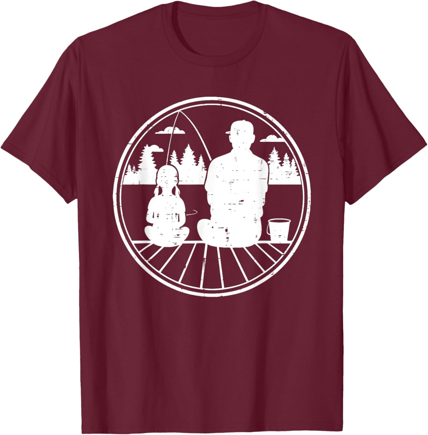 Father & Daughter Fishing Retro Matching Dad Gift T-Shirt - T-Shirt | Maroon