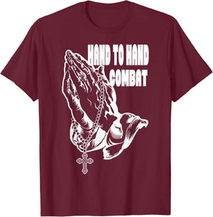 Hand to Hand Combat Praying hands Jesus Christian T-Shirt - T-Shirt | Maroon