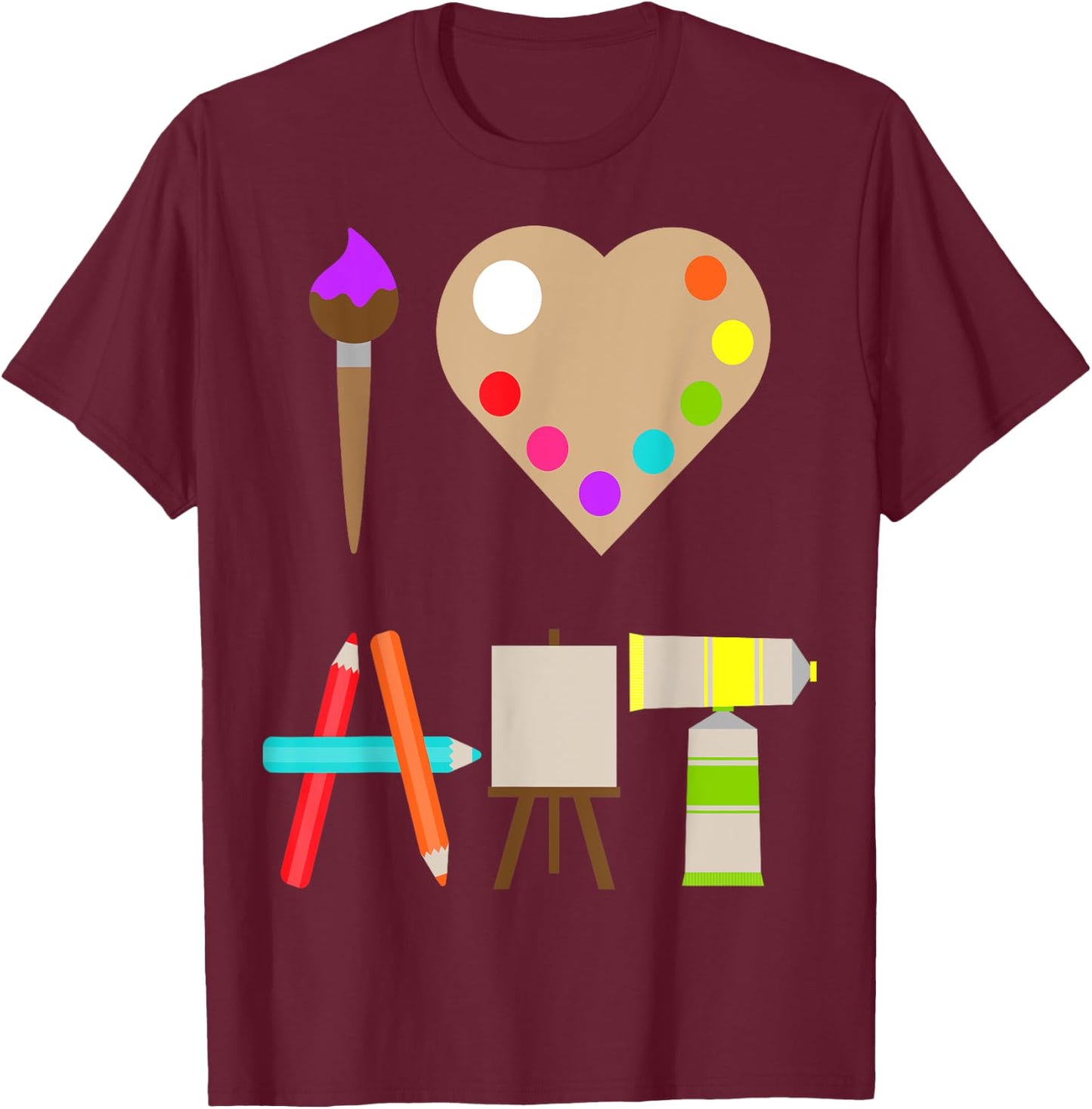 Cool I Love Art Fun Colorful Future Artist and Crafts T-Shirt - T-Shirt | Maroon