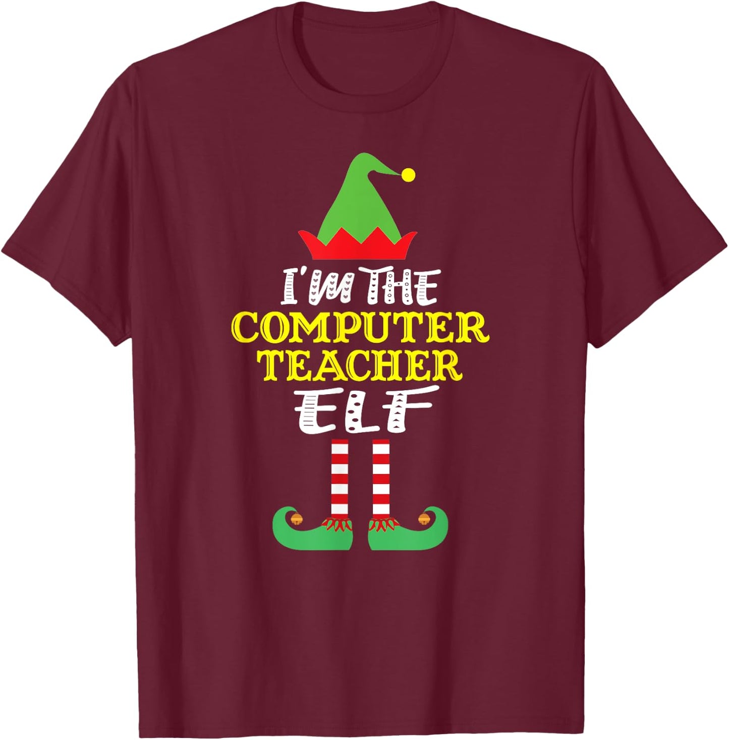 Computer Teacher Elf Matching Family Group Christmas Women T-Shirt - T-Shirt | Maroon