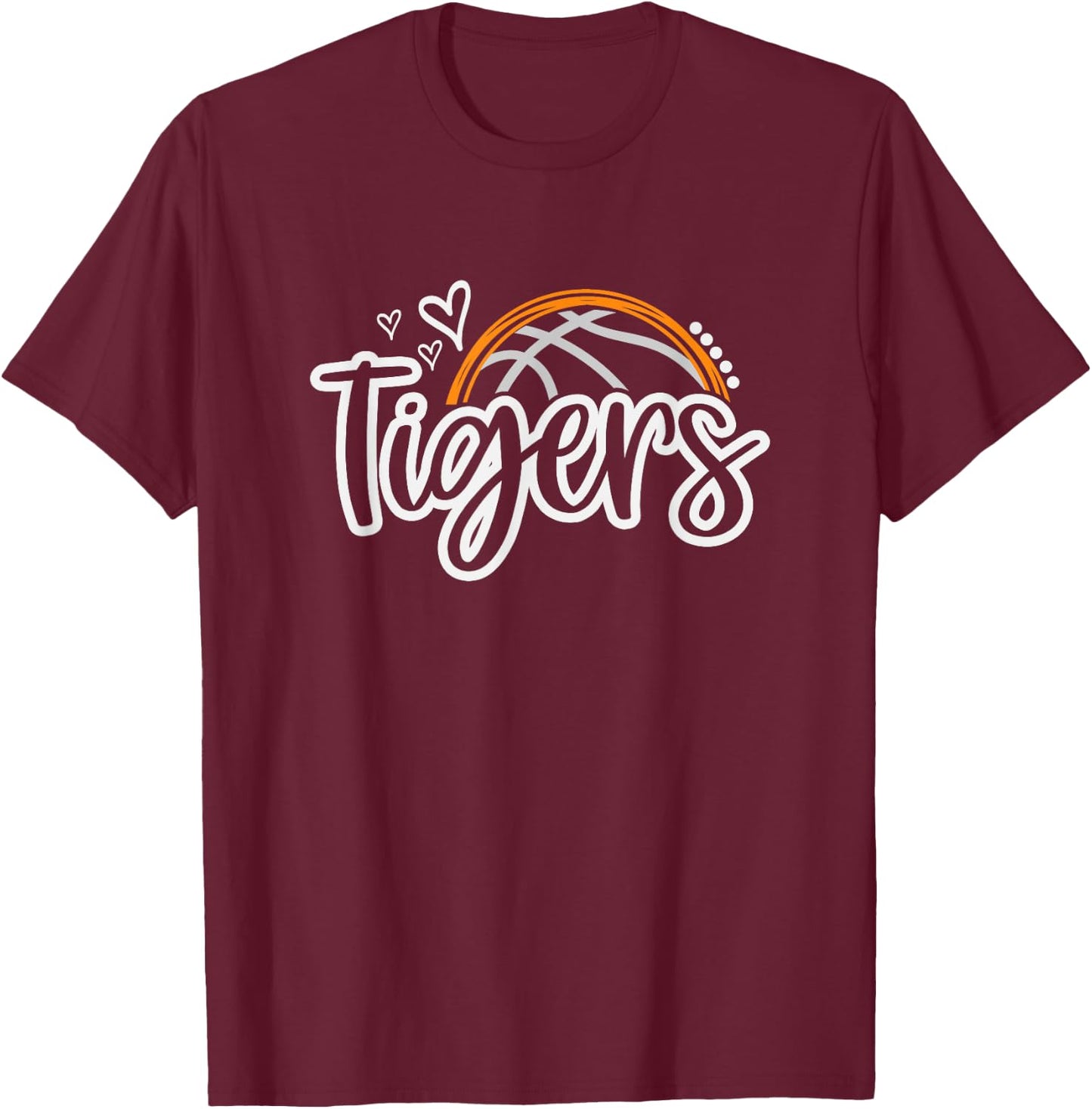 Basketball Tigers School Sports Fan Team Spirit T-Shirt - T-Shirt | Maroon