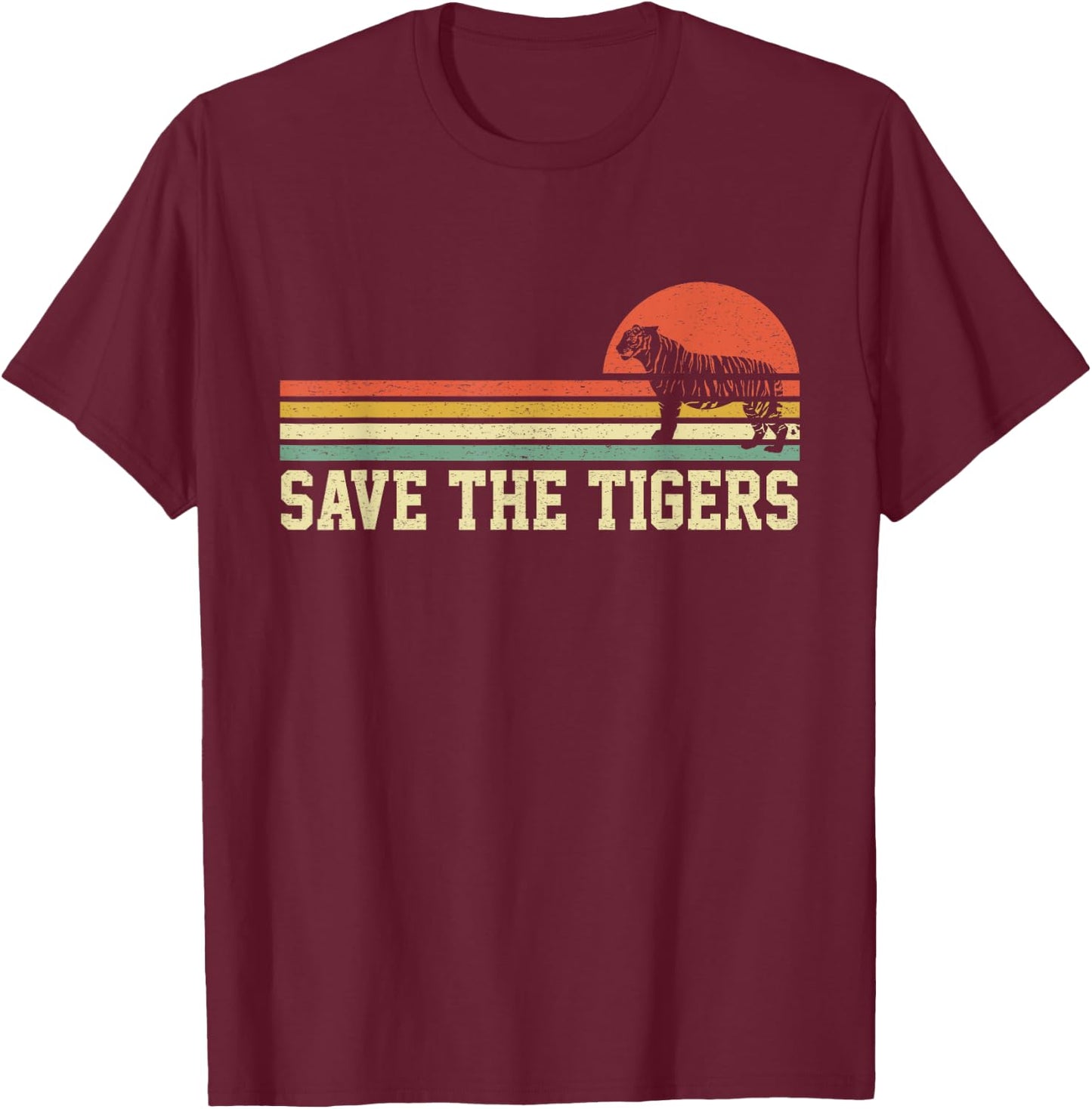 Vintage Save The Tigers T Shirt Gift Tigers Lovers T-Shirt - T-Shirt | Maroon
