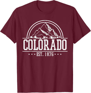 Colorado Rocky Mountains Est. 1876 Hiking Outdoor T-Shirt - T-Shirt | Maroon