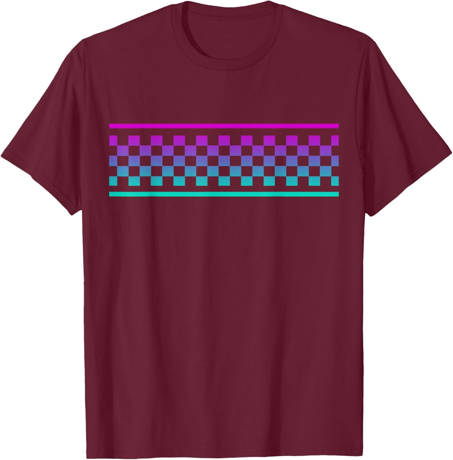 Pink & Blue Checker Pattern Checkerboard Skater Surfer Teens T-Shirt - T-Shirt | Maroon