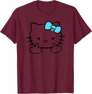 Mean Kitty Middle Finger T-Shirt - T-Shirt | Maroon
