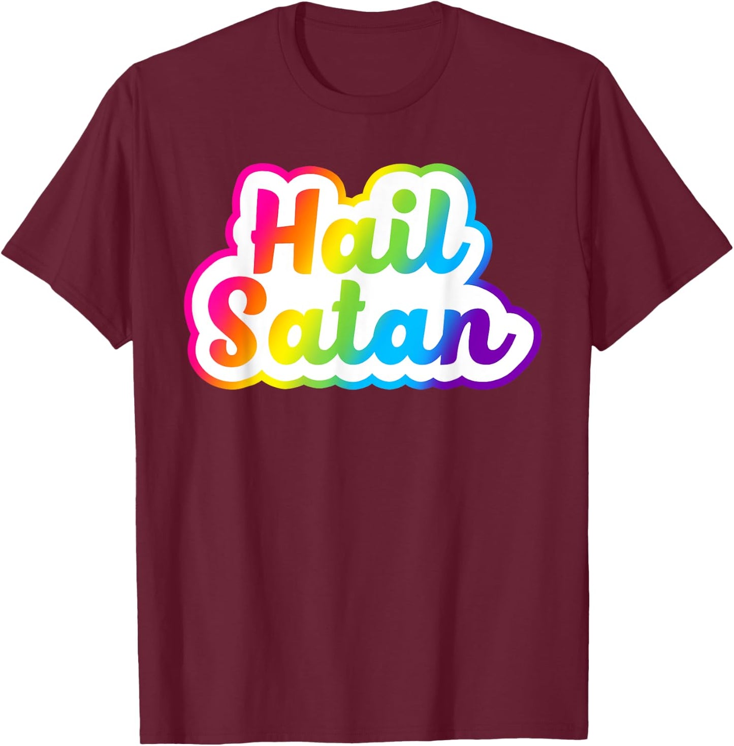 Rainbow 90s Hail Satan T-Shirt - T-Shirt | Maroon