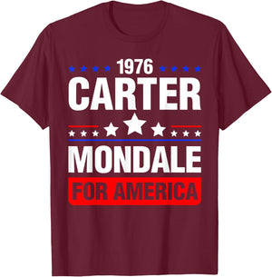 Jimmy Carter Mondale 1976 Vintage Vote President Fun Gift T-Shirt - T-Shirt | Maroon