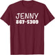 Jenny Phone Number 867-5309 Funny Rock Music T-Shirt - T-Shirt | Maroon