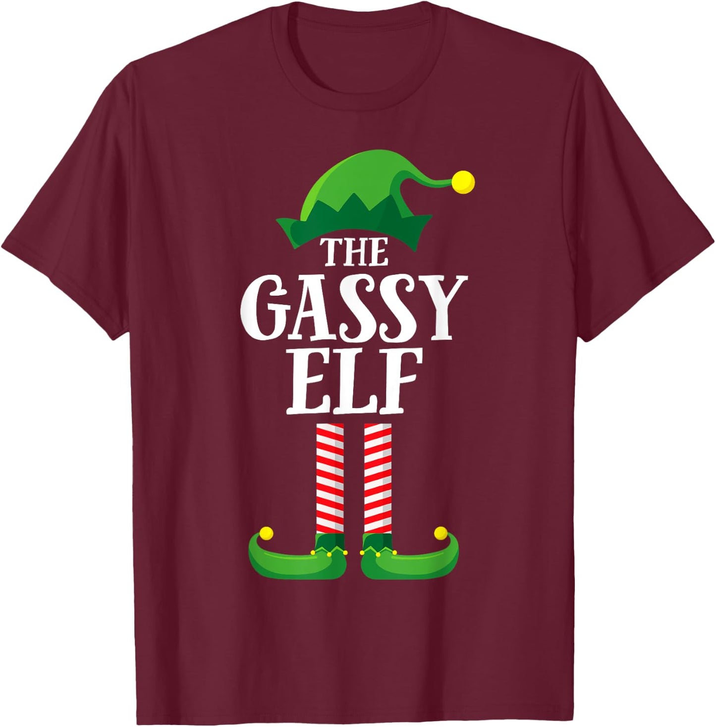 Gassy Elf Matching Family Group Christmas Party Pyjamas T-Shirt - T-Shirt | Maroon
