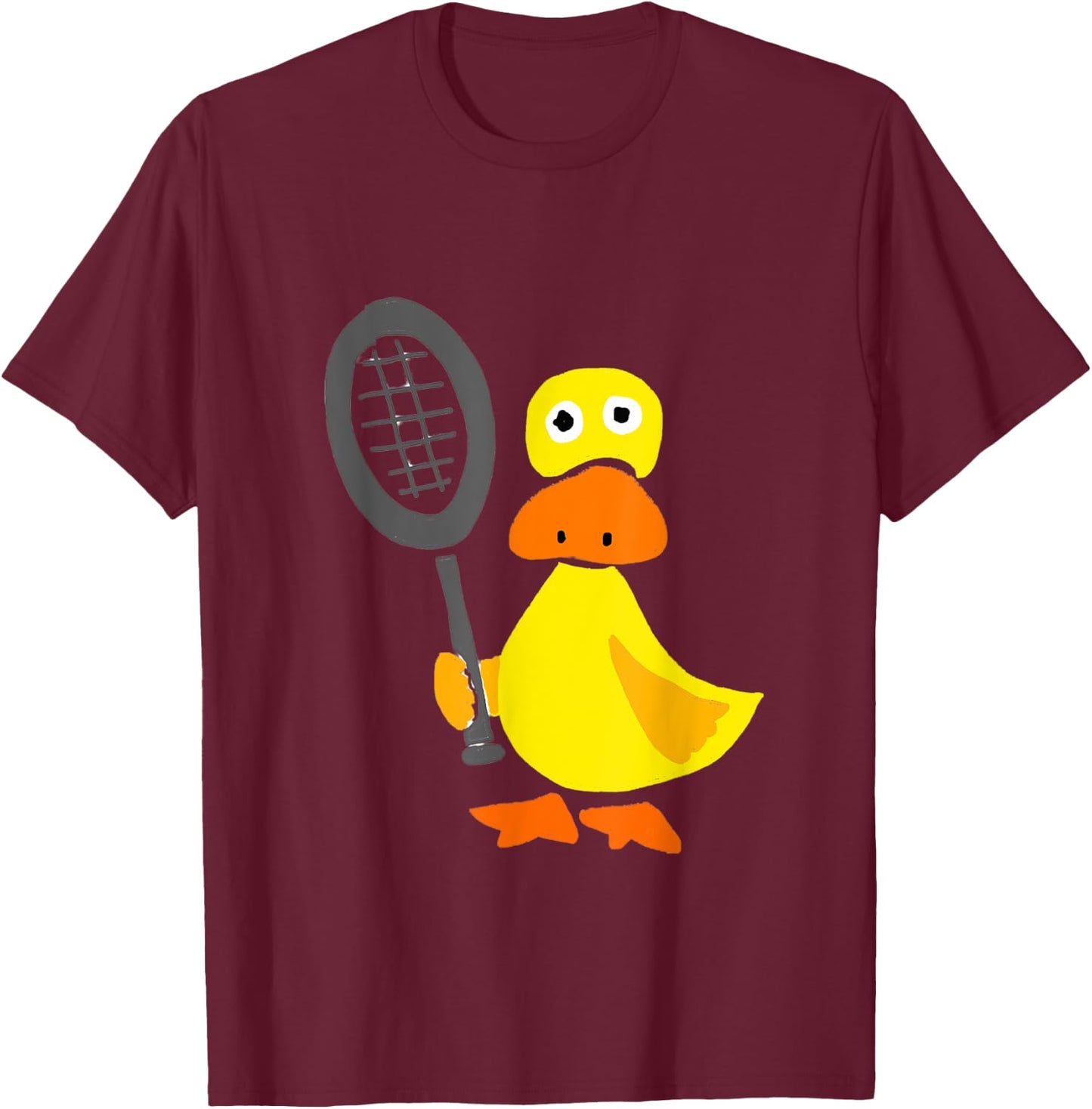 Smileteessportsa Funny Duck Playing Tennis Cartoon T-Shirt - T-Shirt | Maroon