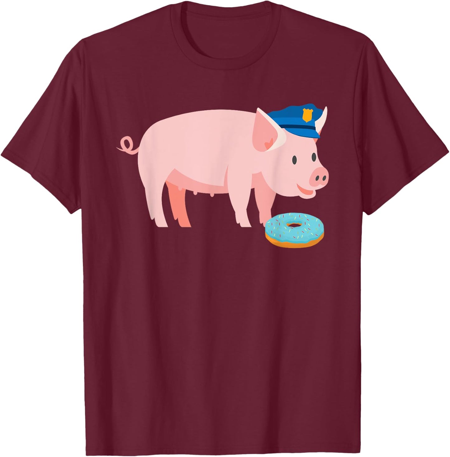 Funny Police Officer Pig Cop and Doughnut Joke Gift T-Shirt - T-Shirt | Maroon