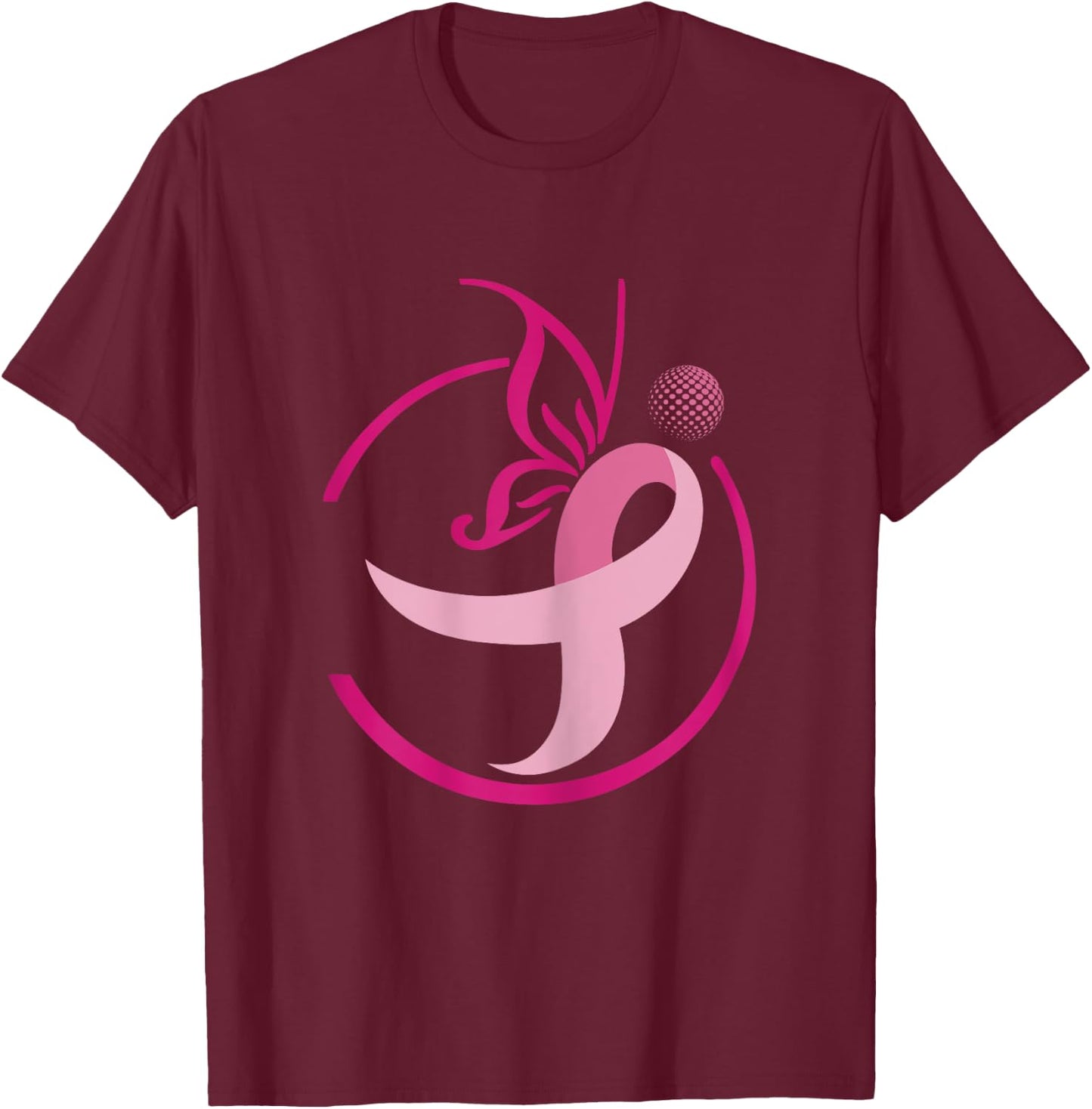 Pink Ribbon Golf Shirts-Butterflies Breast Cancer T-Shirt - T-Shirt | Maroon