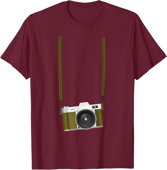 Fake Tourist Camera Design Holiday Vacation Photographer T-Shirt - T-Shirt | Maroon