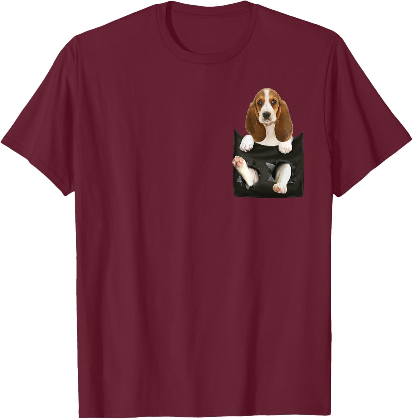 Basset Hound In Pocket Puppy T Shirt T-Shirt - T-Shirt | Maroon