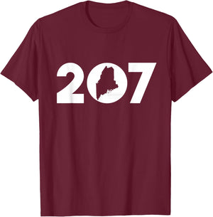 Maine Map Inside The 207 Area Code Maine ME Pride Shirt T-Shirt - T-Shirt | Maroon