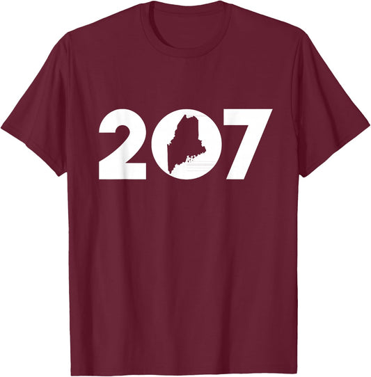 Maine Map Inside The 207 Area Code Maine ME Pride Shirt T-Shirt - T-Shirt | Maroon