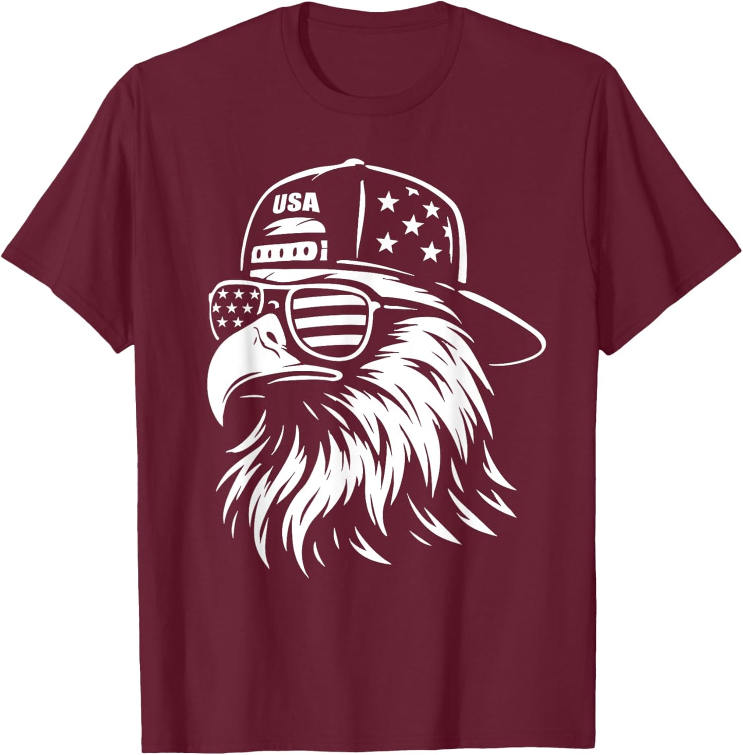 USA Eagle with Cap Patriot 4th of July 4th American Eagle T-Shirt - T-Shirt | Maroon