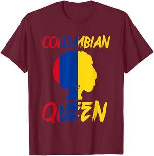 Colombian Queen Colombia Flag Afro Pride Proud Culture Home T-Shirt - T-Shirt | Maroon