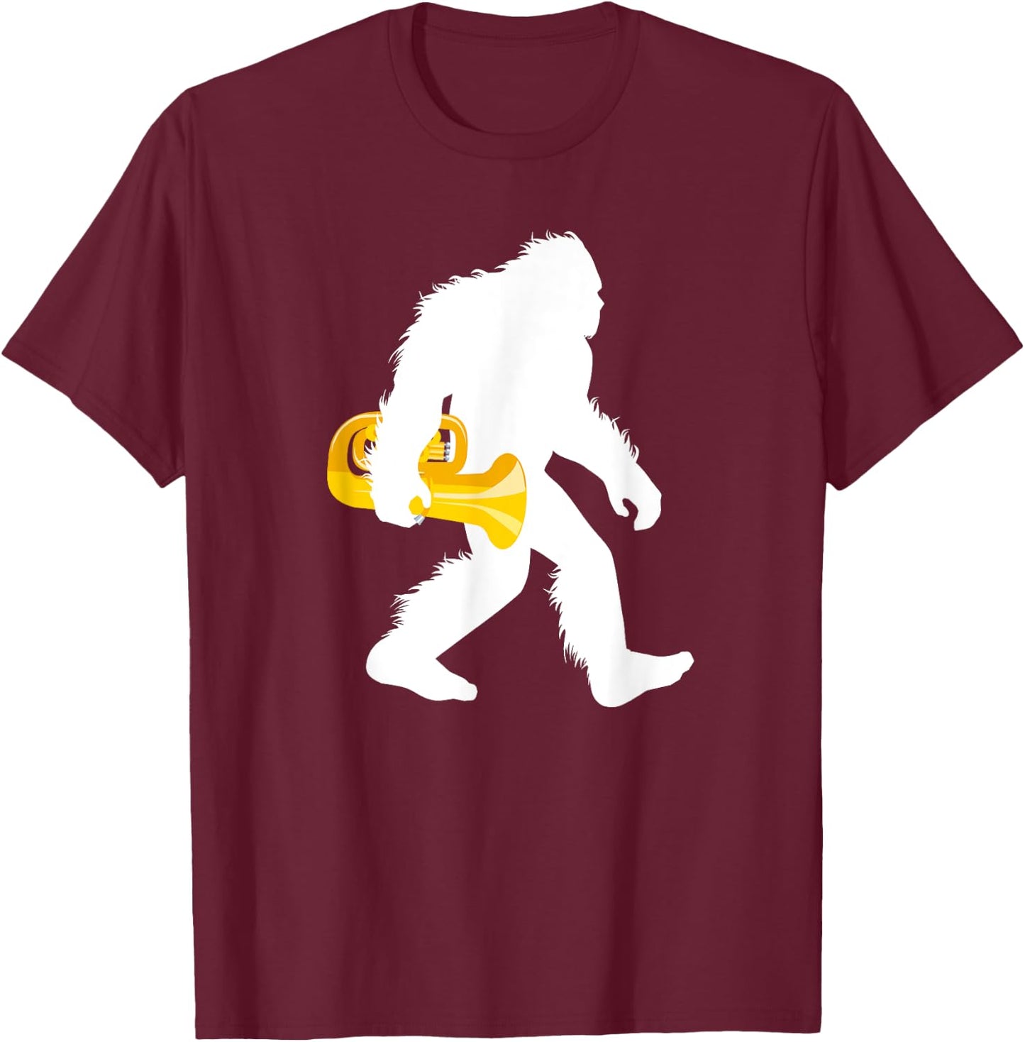 Bigfoot Carrying Tuba Shirt, Sasquatch With Tubist Gift T-Shirt - T-Shirt | Maroon