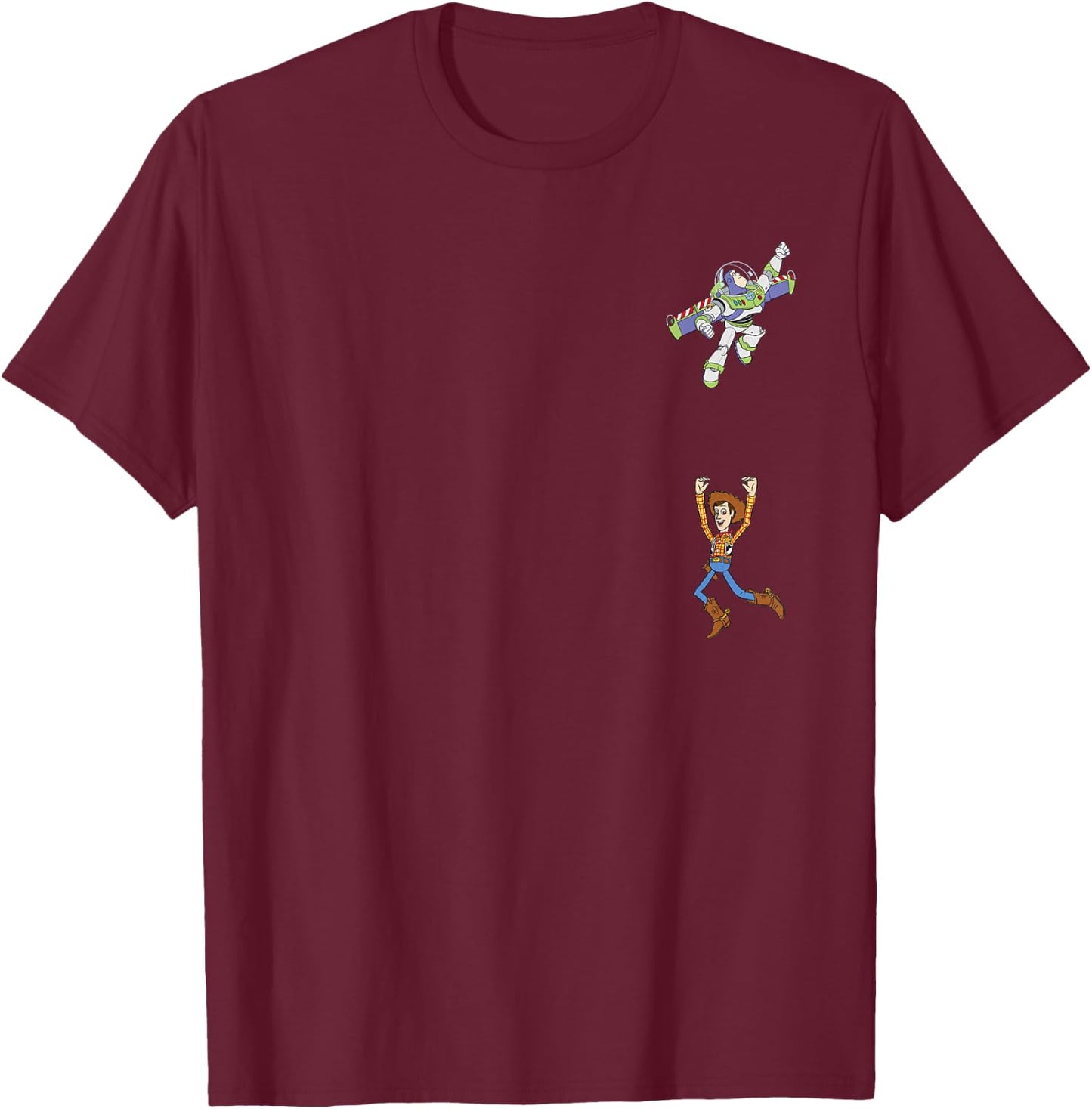 Disney Pixar Toy Story Buzz Lightyear Flying Woody Falling T-Shirt - T-Shirt | Maroon