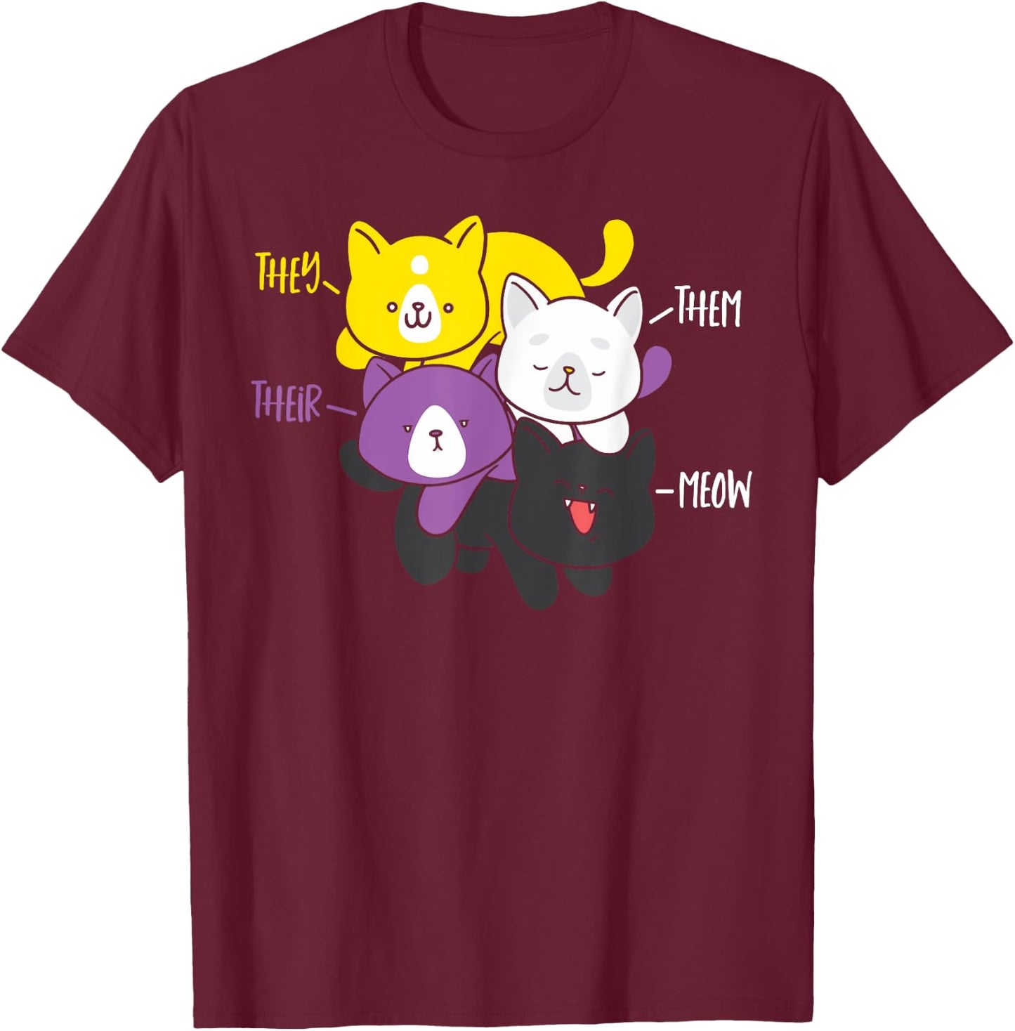 They Their Them Meow Nonbinary Cat Enby Flag Non Binary T-Shirt - T-Shirt | Maroon