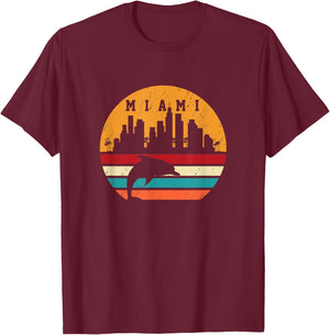 Vintage Miami 80s Dolphin Silhouette Souvenir Dolphin lovers T-Shirt - T-Shirt | Maroon