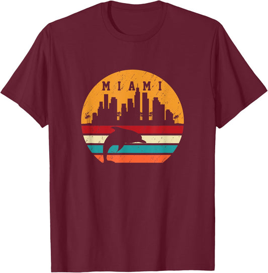Vintage Miami 80s Dolphin Silhouette Souvenir Dolphin lovers T-Shirt - T-Shirt | Maroon