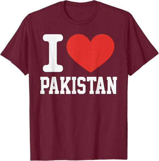I Love Pakistan Heart Souvenir Lovers Pride Travel T-Shirt - T-Shirt | Maroon