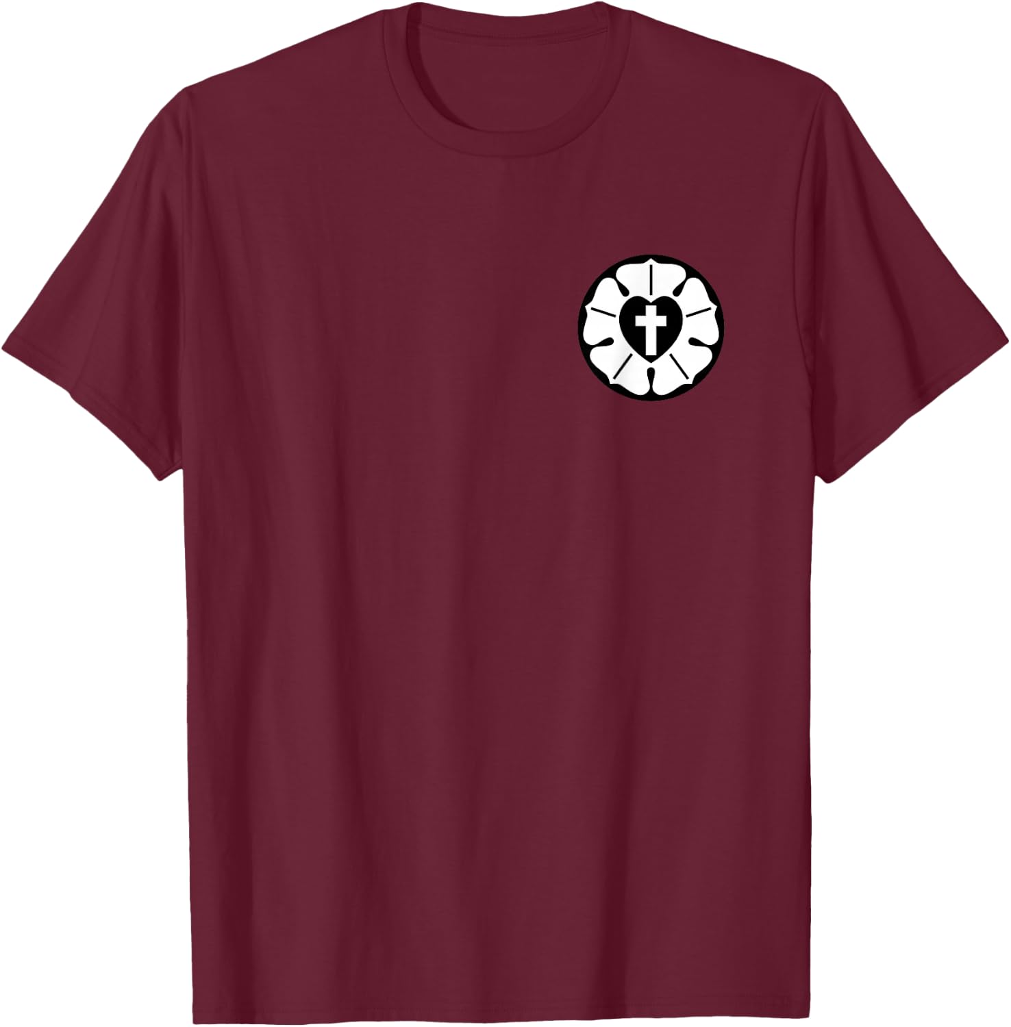 Lutheran Rose - Lutheran Cross T-Shirt - T-Shirt | Maroon