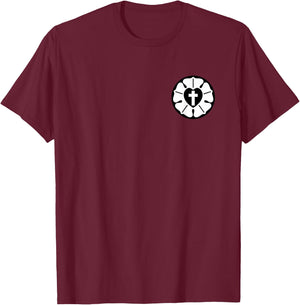 Lutheran Rose - Lutheran Cross T-Shirt - T-Shirt | Maroon