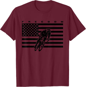 American Flag Road Biking Bicycle Cycling T-Shirt - T-Shirt | Maroon